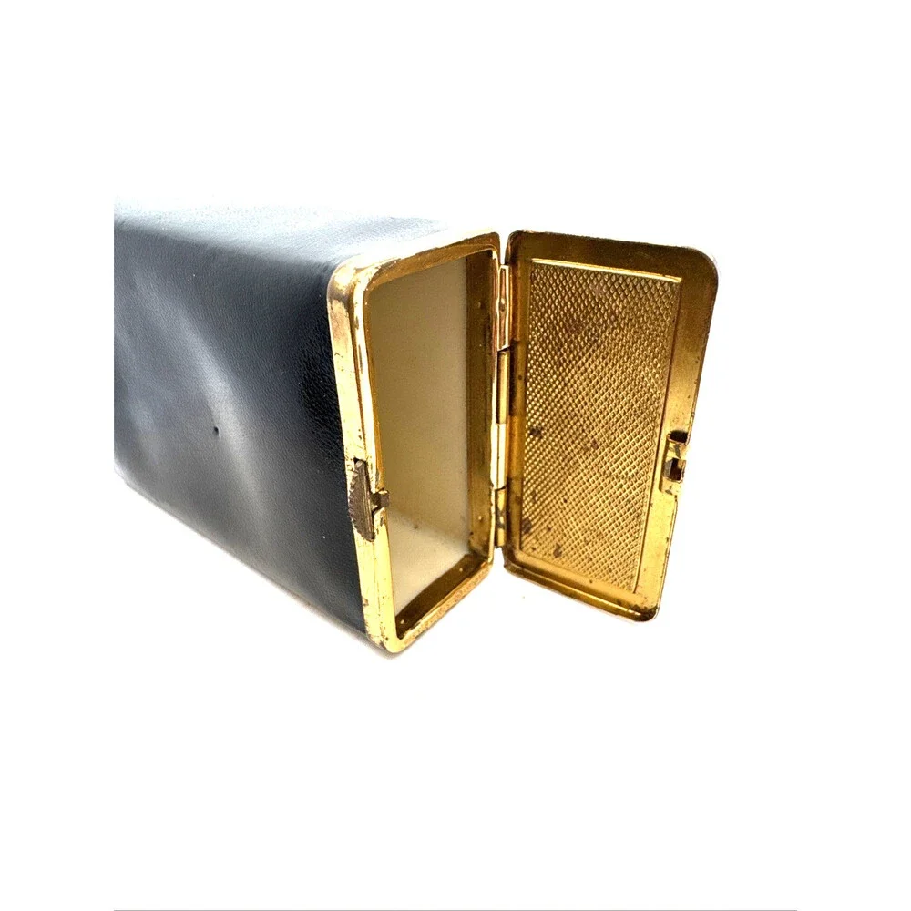 Mid Century Princess Gardner Black Leather Gold Tone Trim Cigarette/Card Case